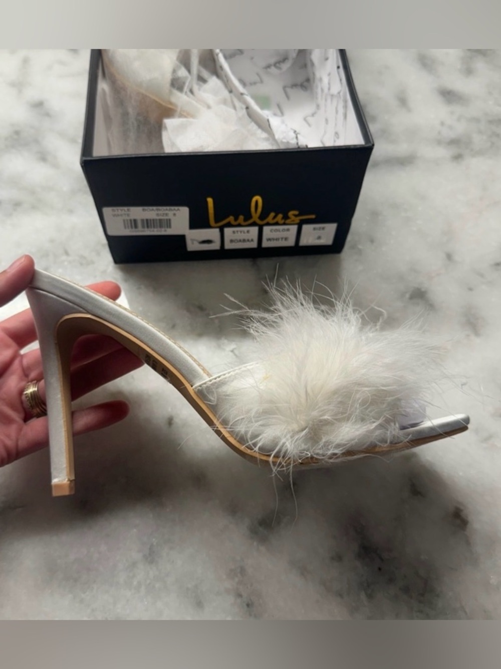 Lulu's White Feather Slide Heels - Picture 2 of 7